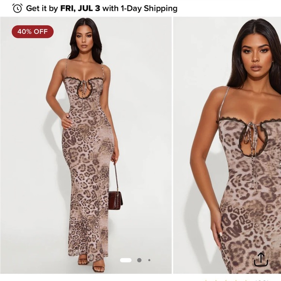 Fashion Nova Dresses & Skirts - Fashion Nova Leopard Mesh Maxi Dress in Brown and Cream